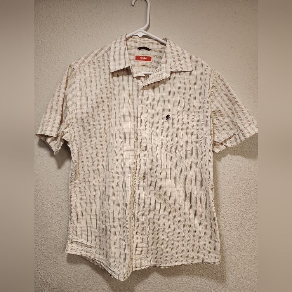 Men's Beiges and Brown Striped Button Down Shirt